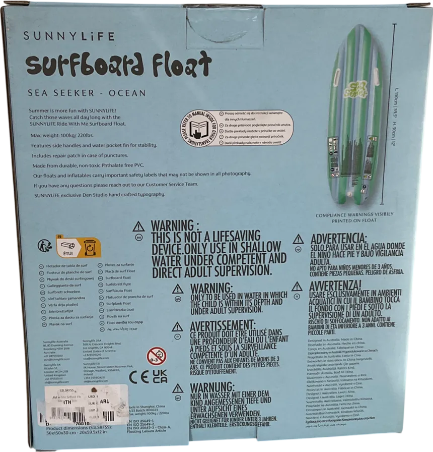 SunnyLife Blue Ride With Me Surfboard Float in Blue